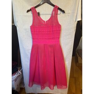 PINKO Hot Pink Textured Mesh Fit Flare Dress Made in Italy Festival Whimsy Prep